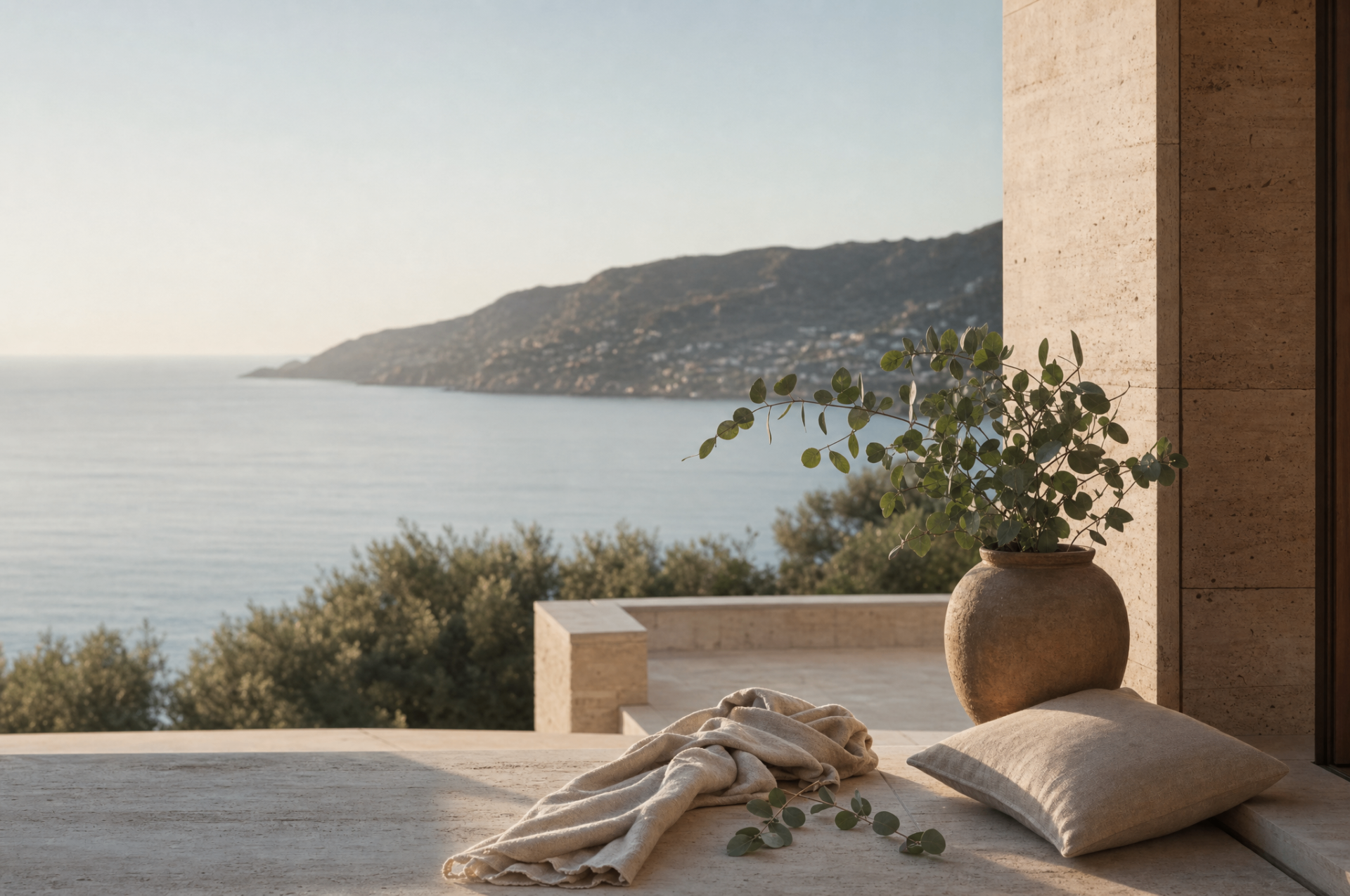 Mediterrane Terrasse mit Blick aufs Meer